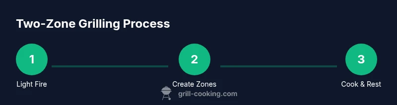 Infographic showing two-zone charcoal grilling steps