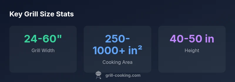 Infographic showing grill width, cooking area, and height ranges
