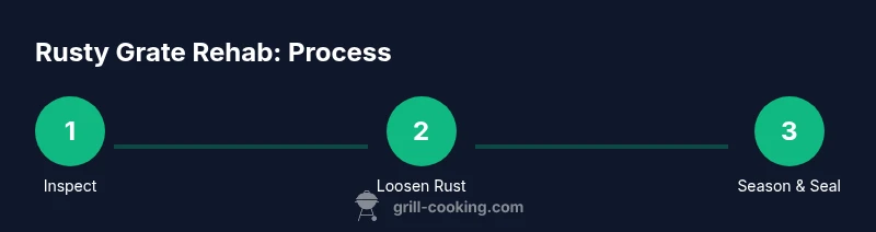 Infographic showing a 3-step process to fix rusty grill grates