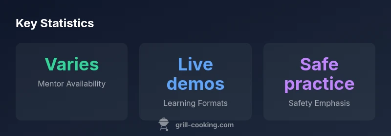 Stat cards showing mentor availability, learning formats, and safety emphasis for grill masters