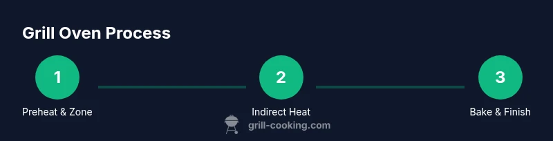 Process diagram showing indirect heat, lid usage, and bake phase on a grill