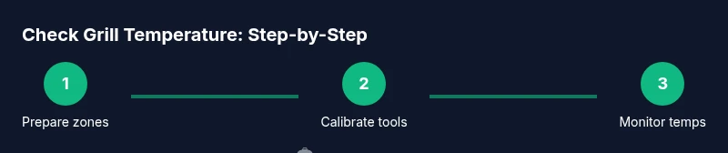 Process infographic showing steps to check grill temperature